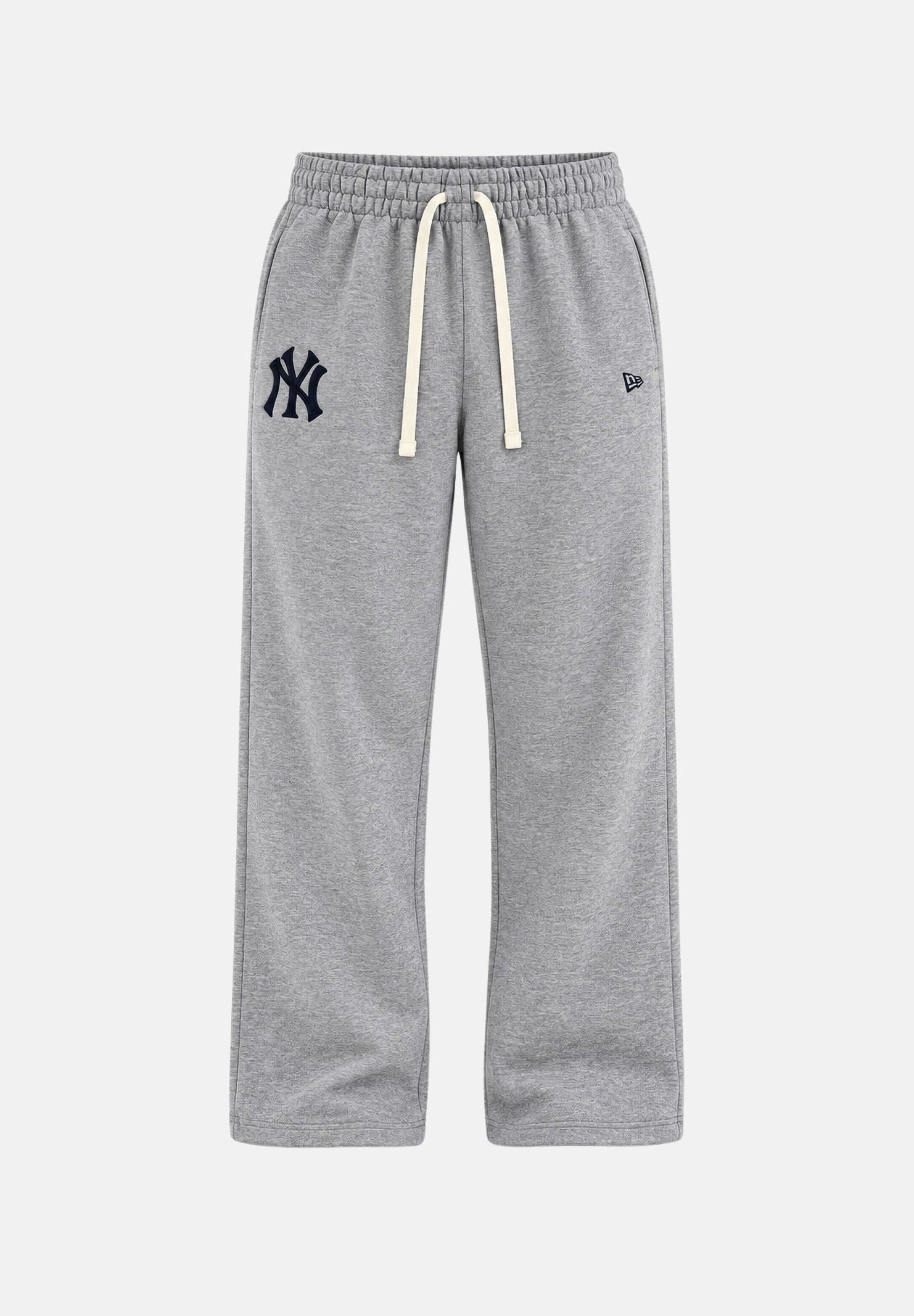 NEW ERA Pantaloni STRAIGHT LEG NY YANKEES MLB Grey grigio mélange uomo donna, in cotone, con gamba dritta, coulisse e logo NY. 60897467 . NEW ERA 