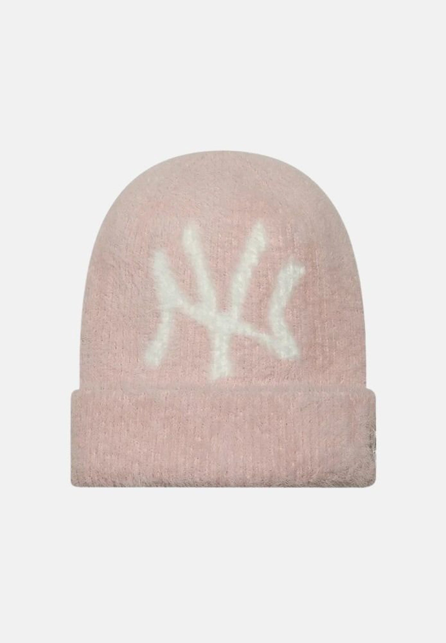 NEW ERA Berretto di lana Beanie  rosa per donna con risvolto e maxi logo NY ricamato a contrasto. 60915884 . NEW ERA 