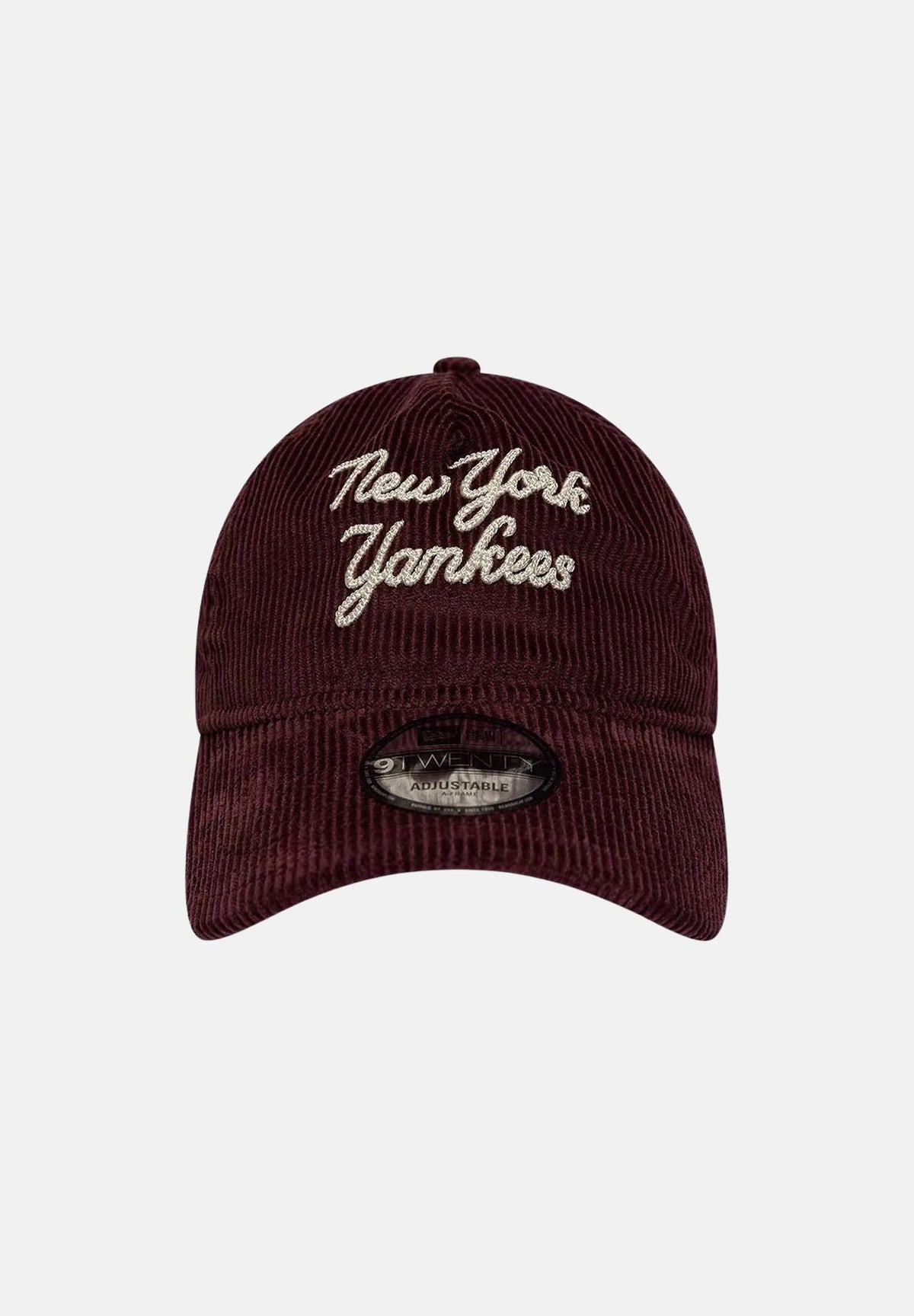 NEW ERA Cappellino 9TWENTY A-FRAME MLB CORD SCRIPT bordeaux da uomo e donna, in velluto a coste, con visiera curva e ricamo.<BR/> 60960251 . NEW ERA 