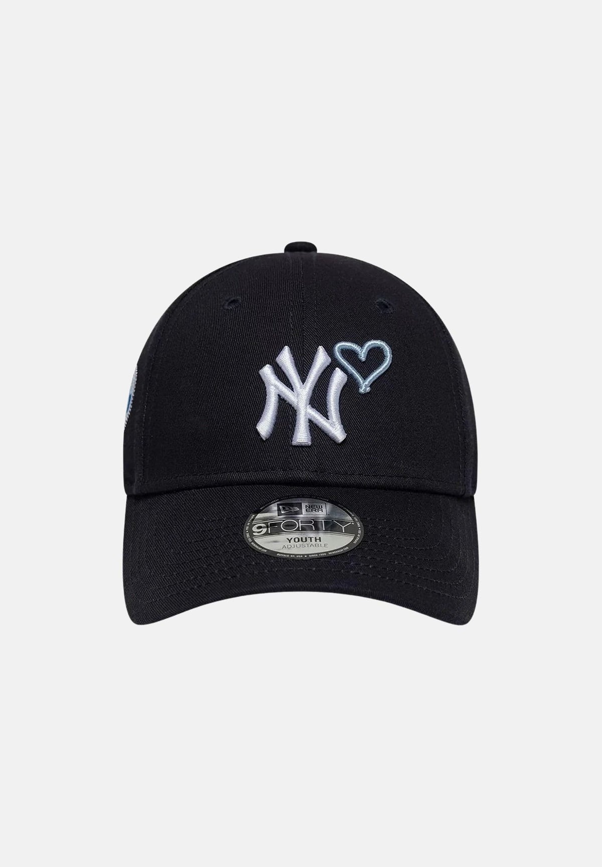 NEW ERA Cappellino 9FORTY MLB HEART ICON NEW YORK YANKEES Navy blu scuro per bambino e bambina, con visiera curva, logo NY e cuore ricamato. 60960365 . NEW ERA 