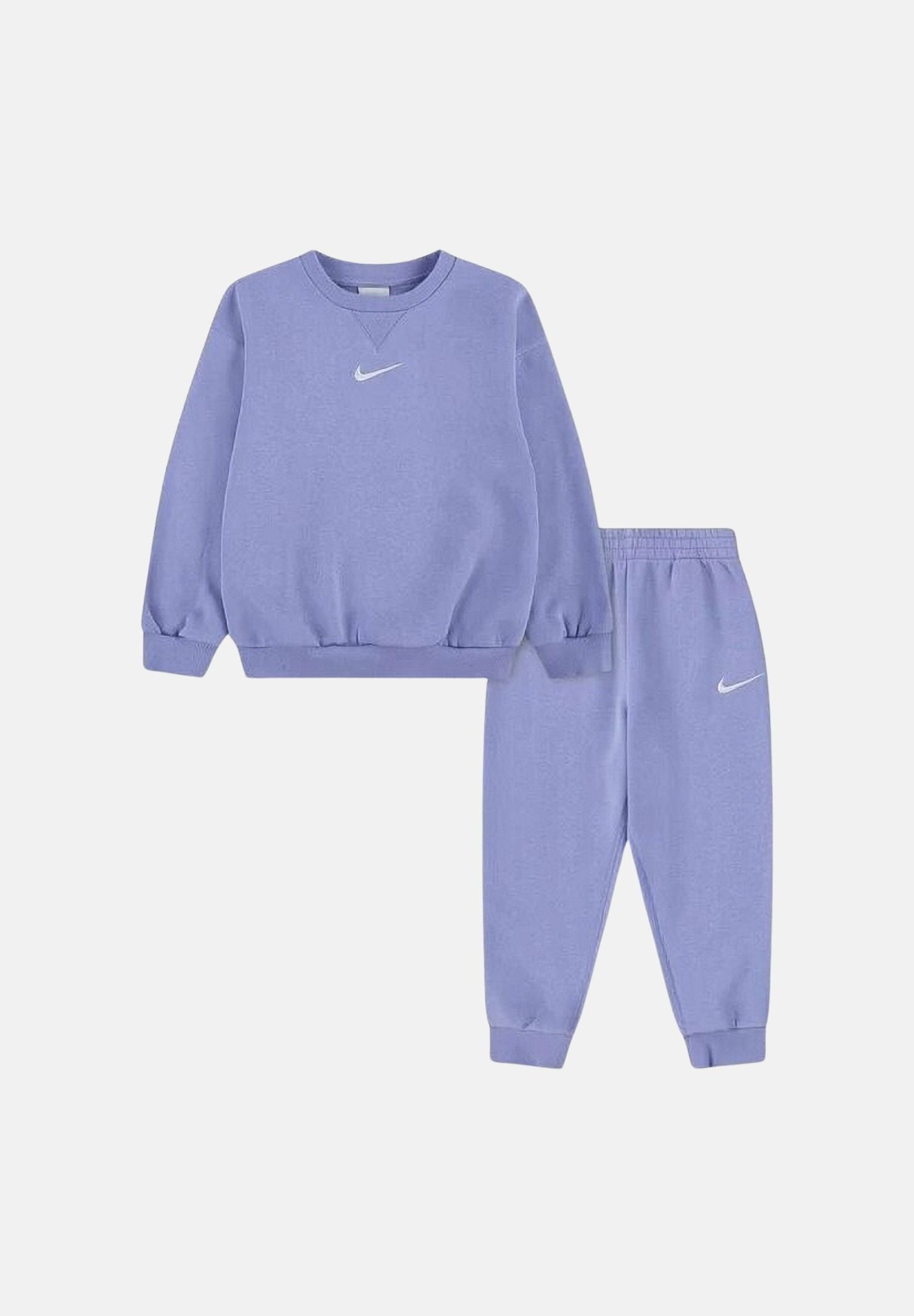 NIKE Tuta sportiva lilla per bambino e bambina con felpa girocollo e pantaloni coordinati logati. 86M188 P3F NIKE 