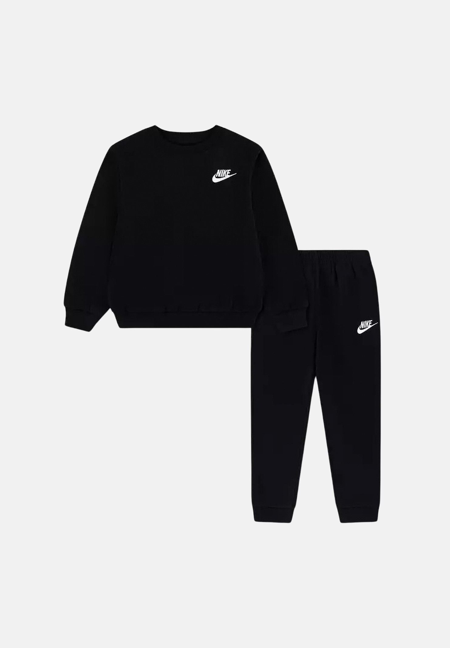 NIKE Tuta sportiva nera per  bambino e bambina con felpa girocollo e pantaloni coordinati logati. 86M877 F66 NIKE 