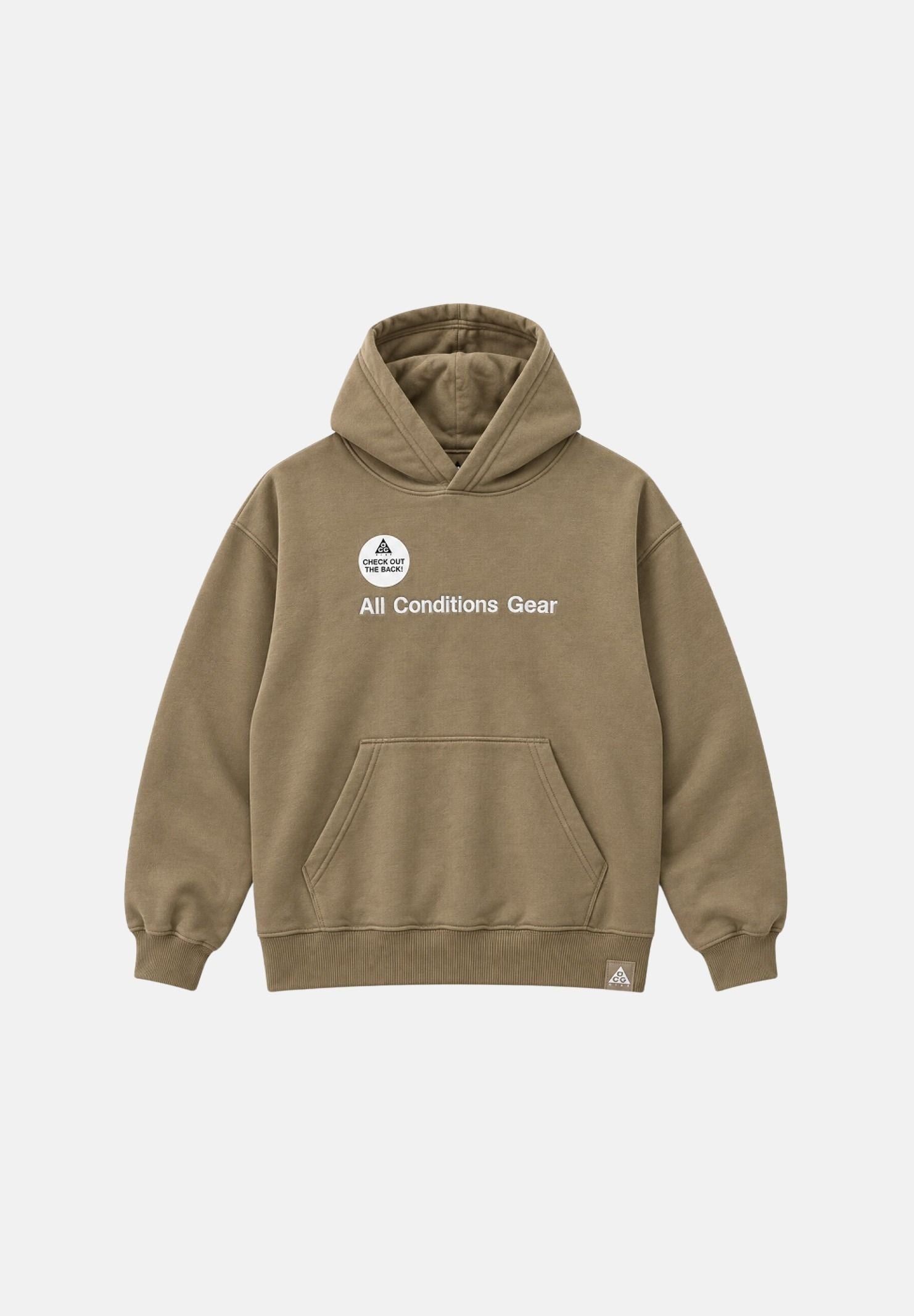 NIKE Felpa con cappuccio beige per bambino e bambina con iconica scritta All Conditions Gear stampata sul petto 9WCA00 X3E NIKE 