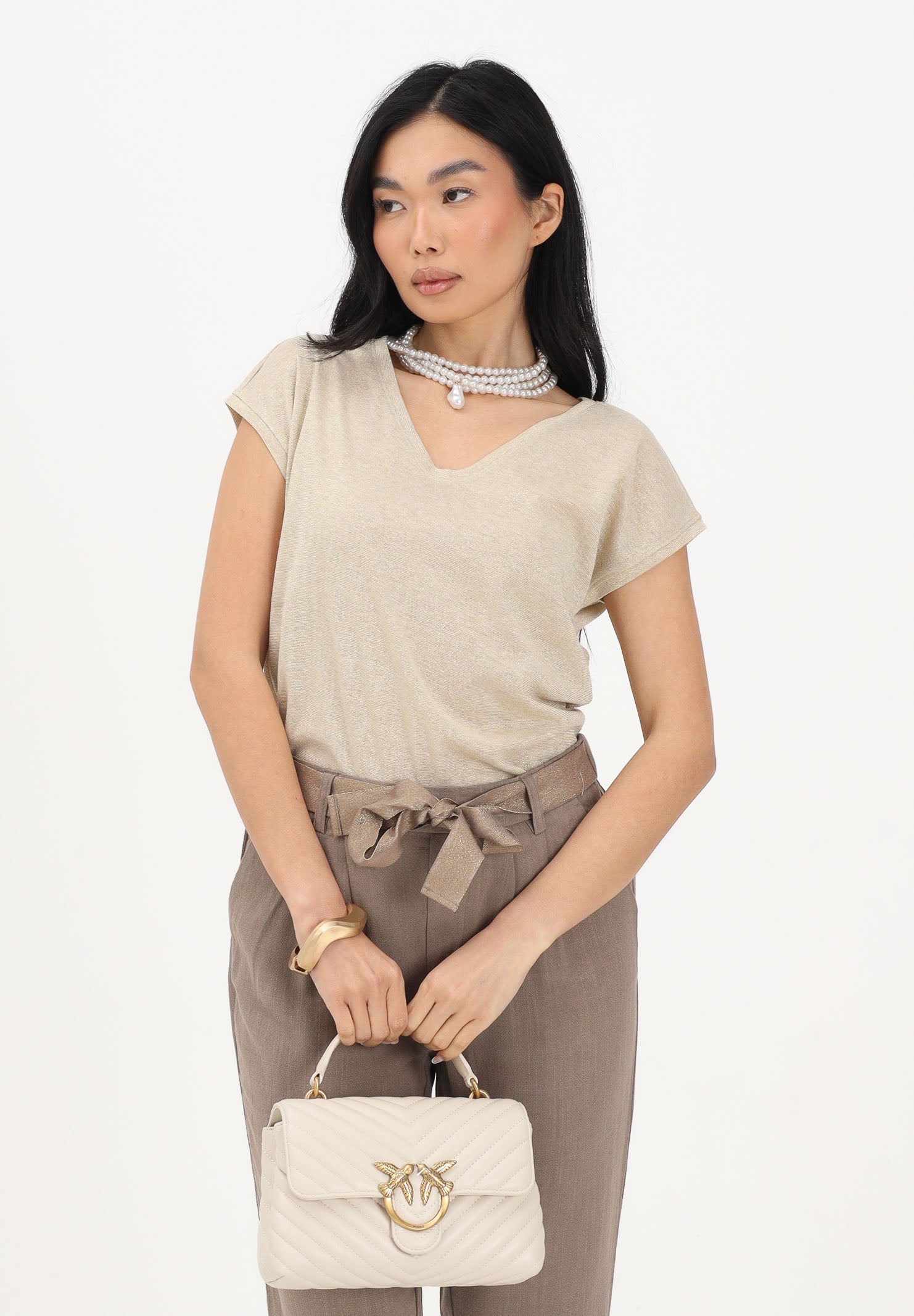 ONLY T-shirt a manica corta oro da donna 15136069 GOCO ONLY 