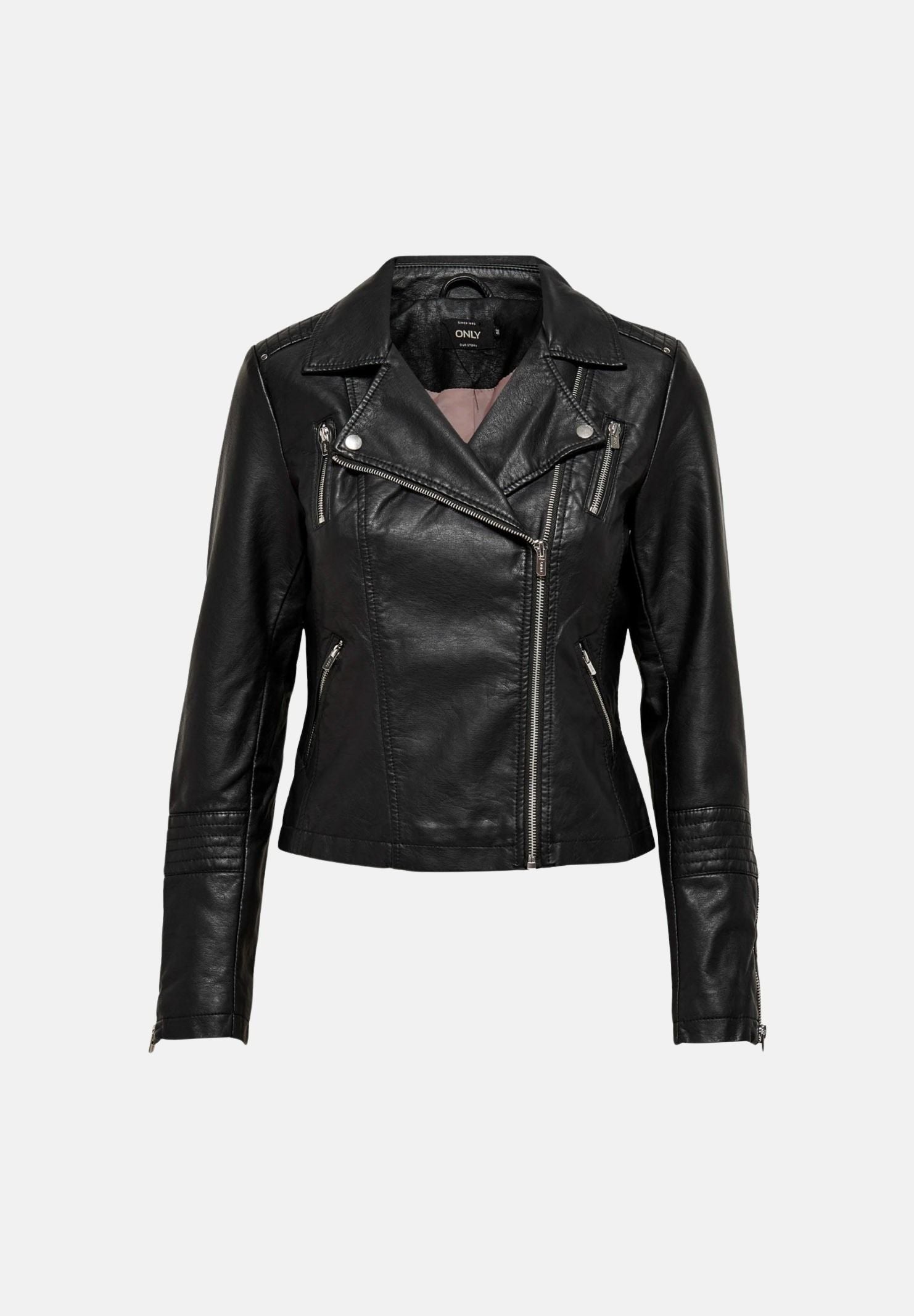 ONLY Giubbotto ONLGEMMA similpelle nero da donna effetto biker tinta unita. 15153079 BL ONLY 