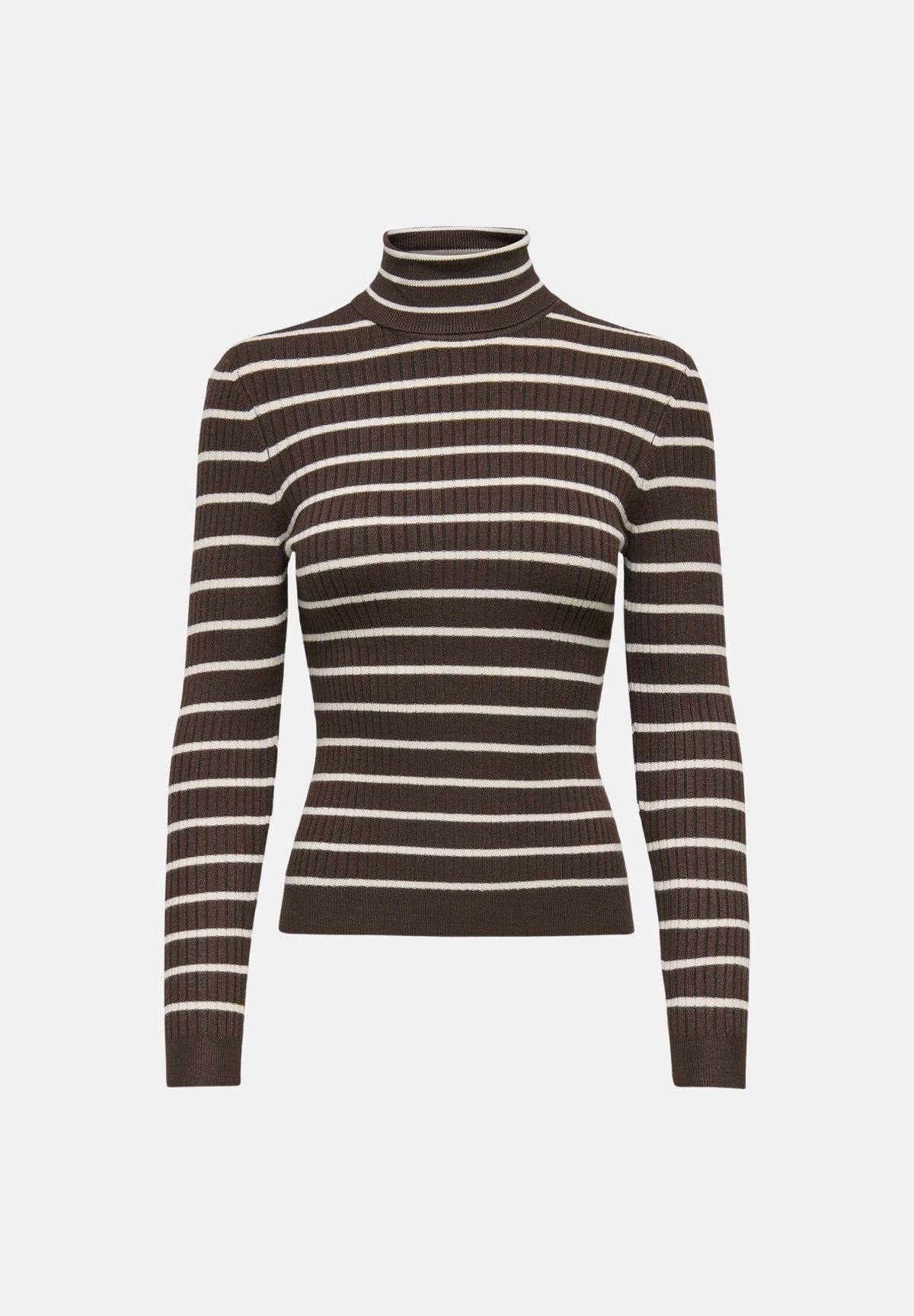 ONLY Dolcevita basico marrone per donna con collo alto e righe orizzontali a contrasto. 15165075 COBE ONLY 