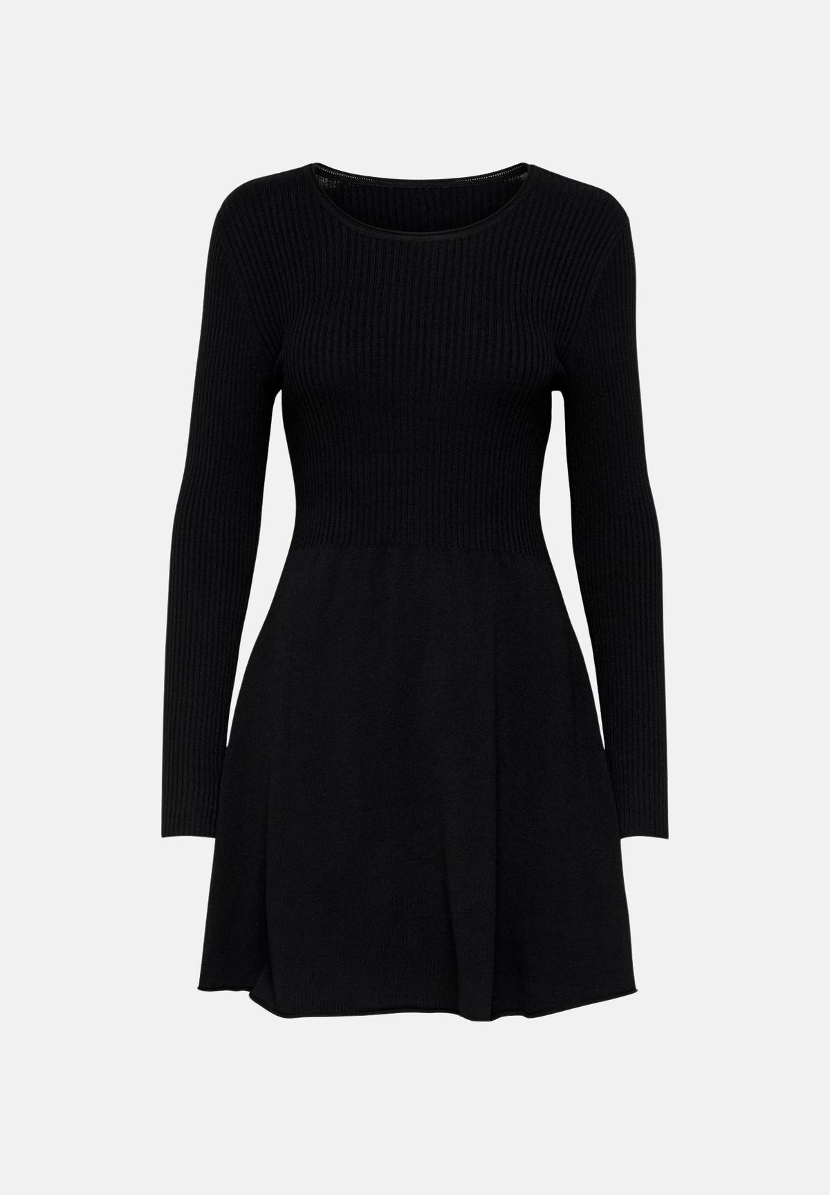 ONLY Abito corto A COSTA nero per donna con scollo rotondo e gonna svasata. 15185761 BL ONLY 