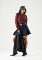 ONLY Dolcevita bordeaux per donna con maniche a palloncino e costine sottili. 15232494 FI ONLY 