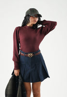 ONLY Dolcevita bordeaux per donna con maniche a palloncino e costine sottili. 15232494 FI ONLY 