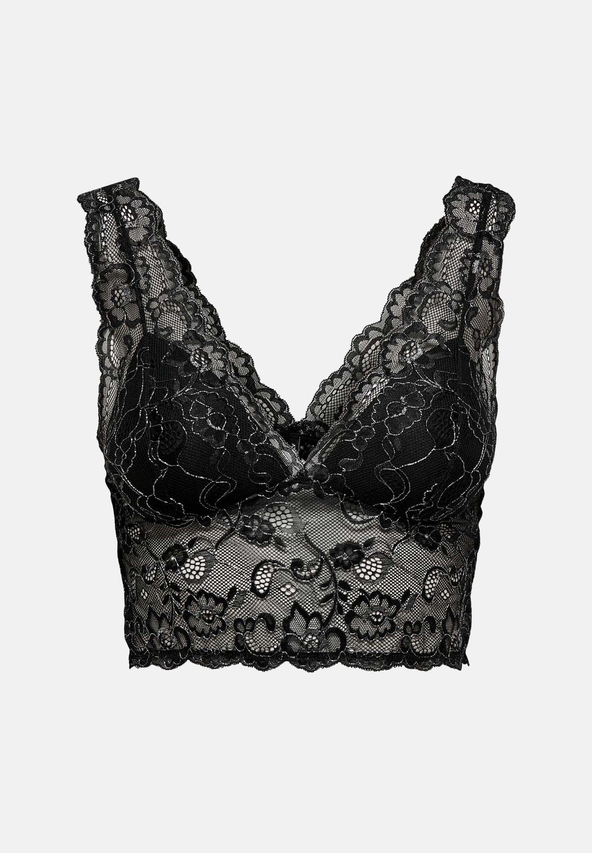ONLY Bralette ONLLUNA nera da donna con raffinata lavorazione in pizzo floreale e filato lurex 15244888 BLSI ONLY 