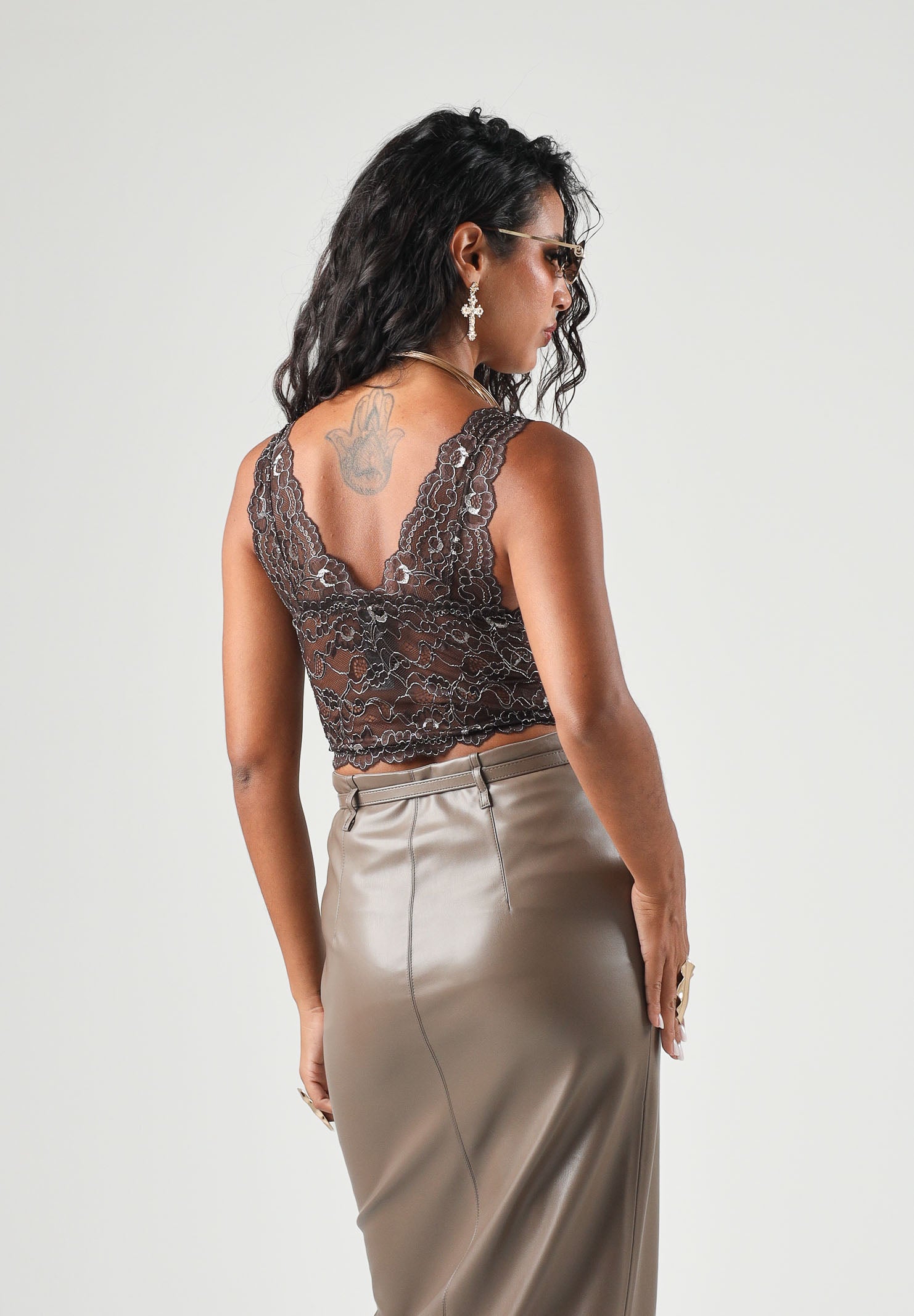 ONLY Bralette ONLLUNA marrone da donna con raffinata lavorazione in pizzo floreale e filato lurex 15244888 COBE ONLY 