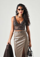 ONLY Bralette ONLLUNA marrone da donna con raffinata lavorazione in pizzo floreale e filato lurex 15244888 COBE ONLY 