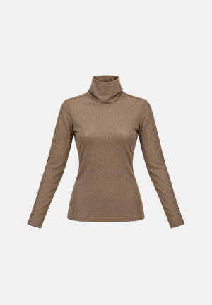 ONLY Maglia collo alto ONLAMERA GLITTER marrone noce da donna con lavorazione trasparente 15307661 WA ONLY 