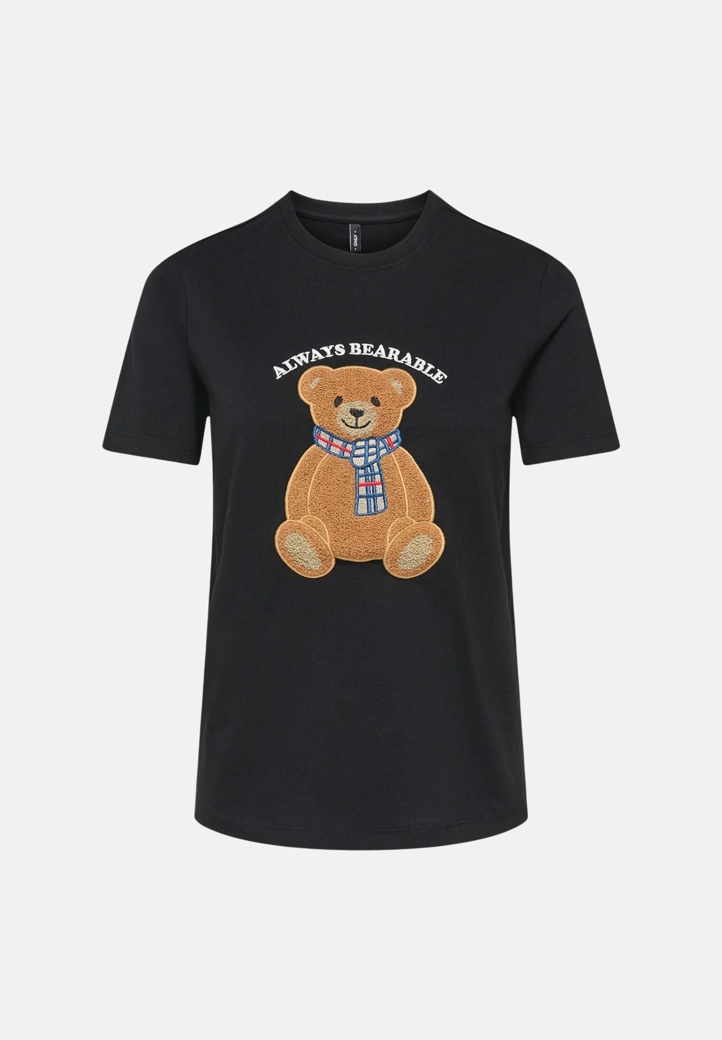 ONLY T-shirt manica corta TEDDY  nera da donna con stampa grafica con orsetto sul petto. 15316954 BLTE ONLY 