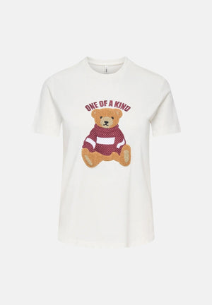 ONLY T-shirt manica corta TEDDY  bianca  da donna con stampa grafica con orsetto sul petto. 15316954 CLDA ONLY 