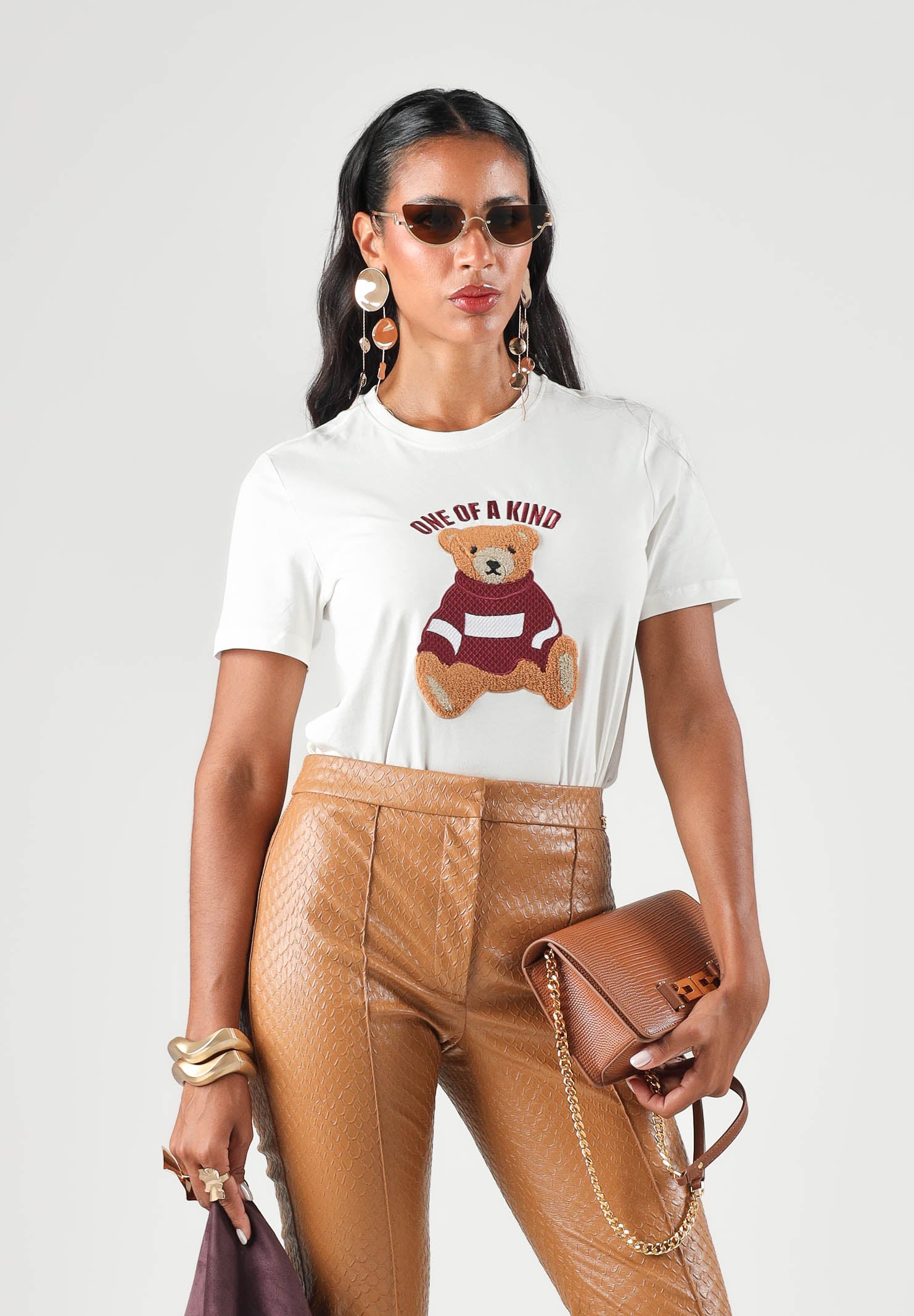 ONLY T-shirt manica corta TEDDY  bianca  da donna con stampa grafica con orsetto sul petto. 15316954 CLDA ONLY 
