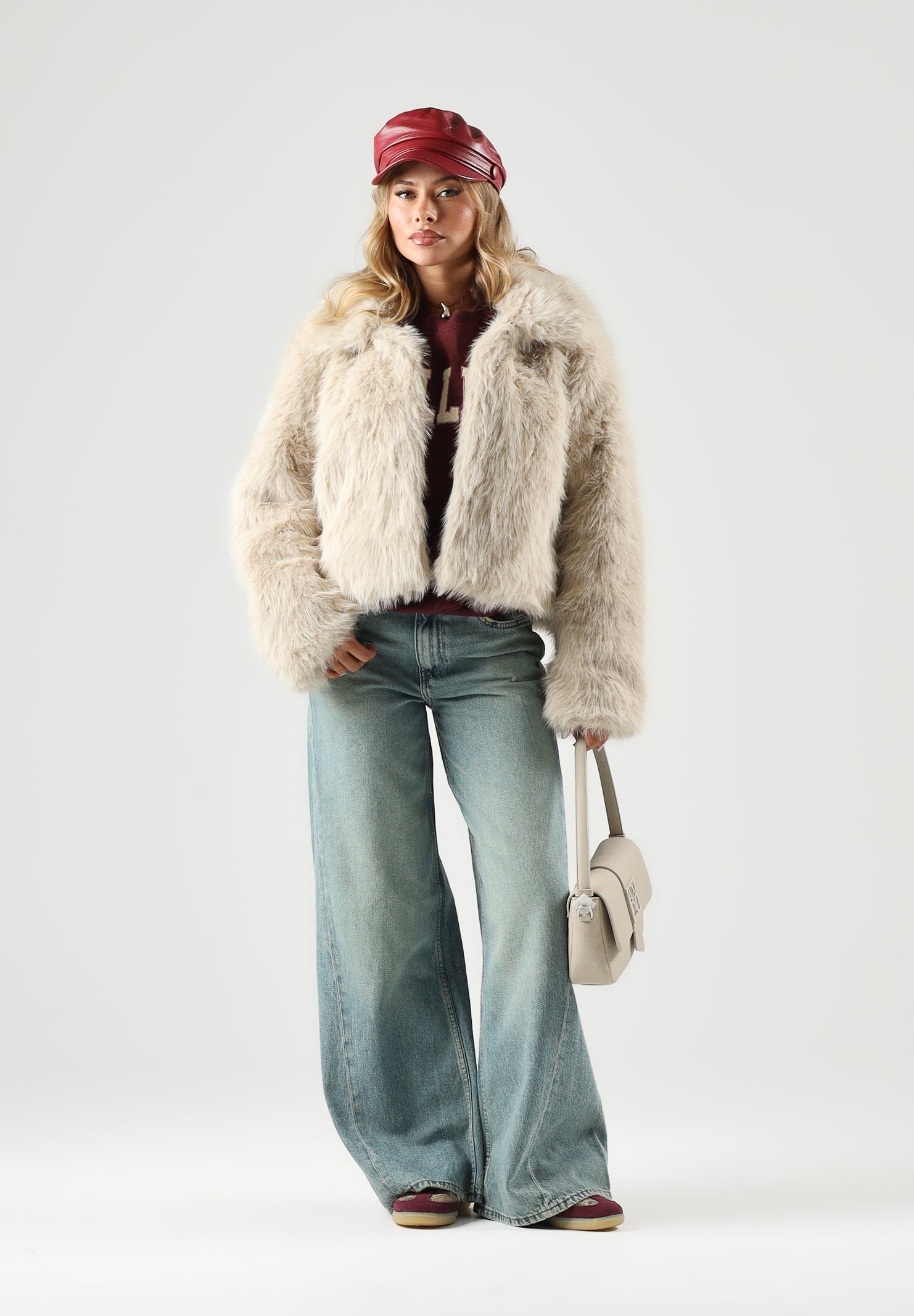 ONLY Pelliccia pietra beige per donna con colletto camicia e chiusura frontale 15322406 PU ONLY 