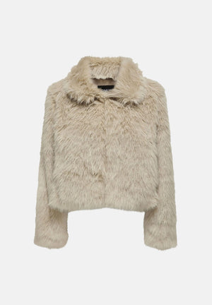 ONLY Giacca IN ECOPELLICCIA beige per donna con colletto camicia e chiusura frontale 15322406 PU ONLY 