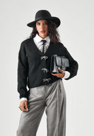 ONLY  Cardigan nero per donna con dettagli fiocchetti decorativi. 15343634 BL ONLY 