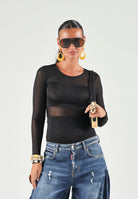 ONLY Body manica lunga nero da donna con dettagli lurex e tulle 15344709 Black ONLY 