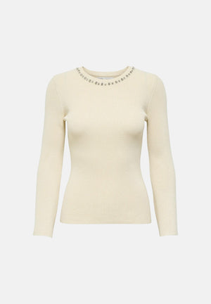 ONLY Pullover Natascha LS Bling O-Neck CC Knt Birch Silver Bling beige da donna. 15350822 BISI ONLY 