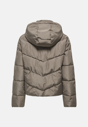 ONLY Piumino ONLCLAIR tortora da donna con pratico cappuccio integrato e trapuntatura geometrica 15373797 WA ONLY 