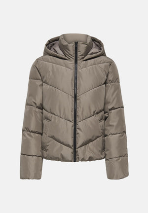 ONLY Piumino ONLCLAIR tortora da donna con pratico cappuccio integrato e trapuntatura geometrica 15373797 WA ONLY 