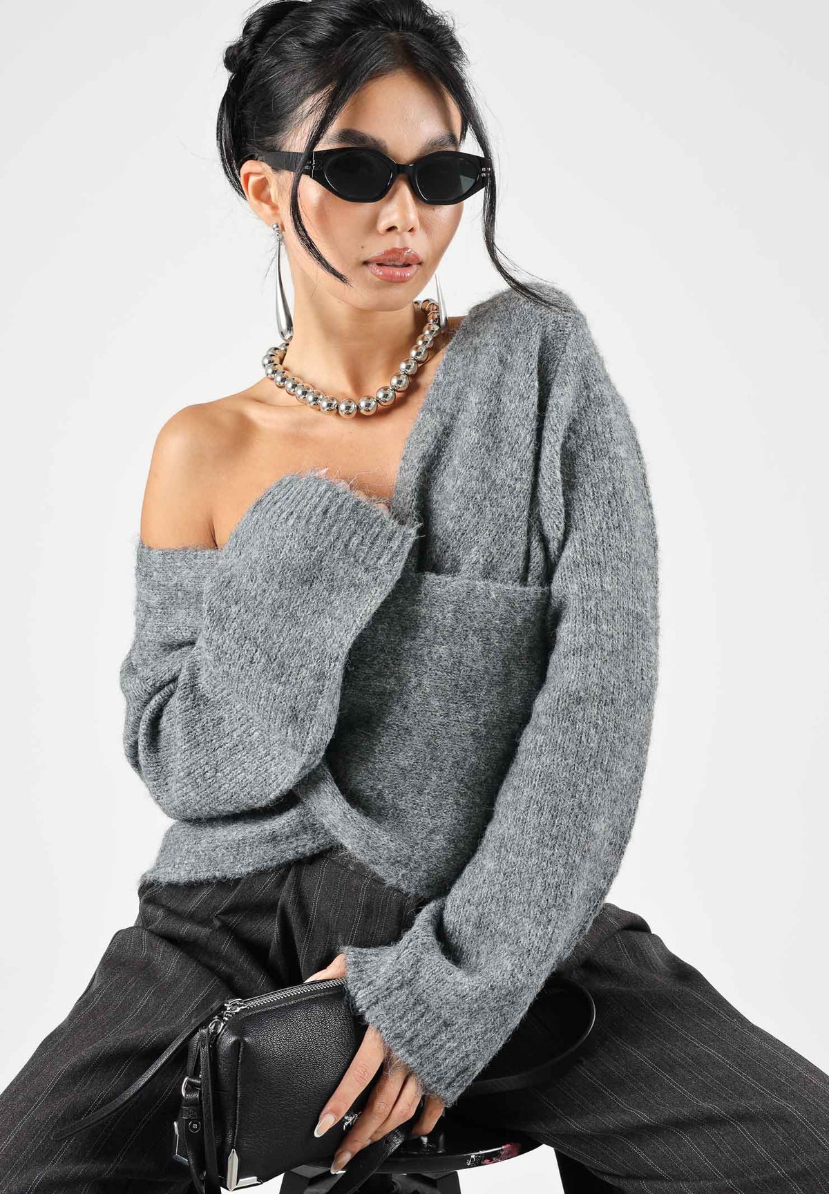 ONLY Maglione scollo a V  ONLMAGGIE grigio da donna. 15375129 MEGR ONLY 