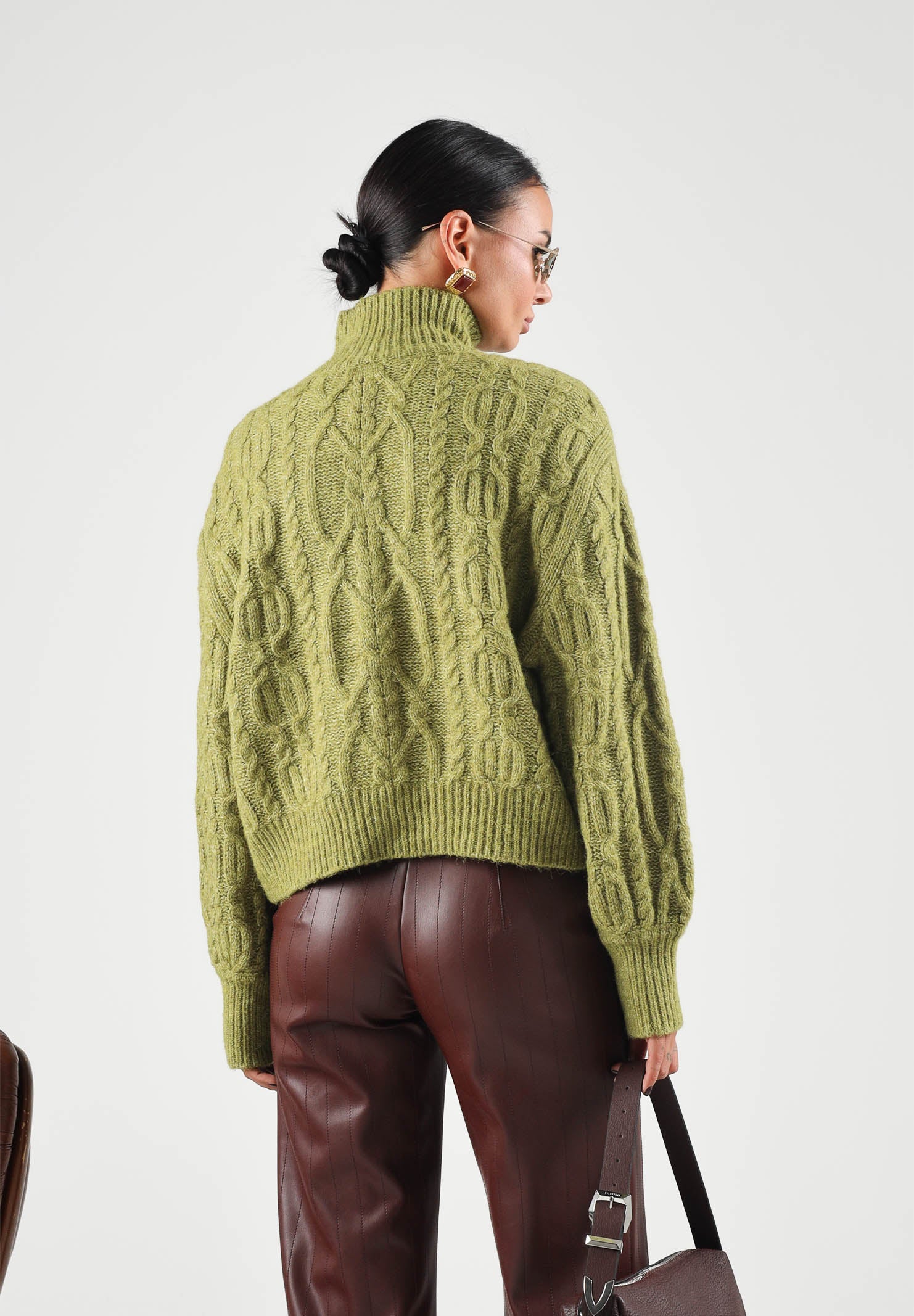 ONLY Maglione collo alto ONLHILDE LS SHORT CABLE KNT verde oliva mélange da donna 15375336 CASE ONLY 