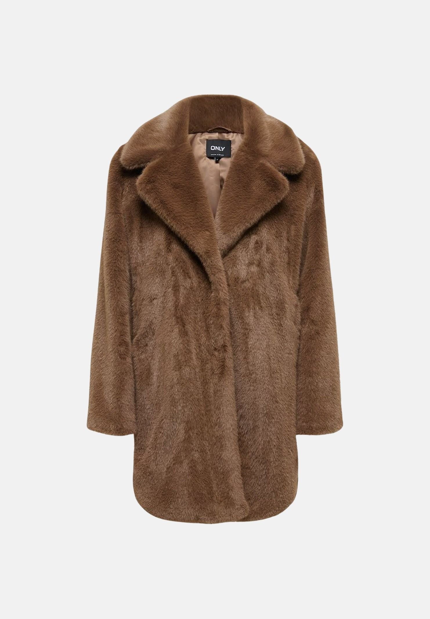ONLY Pelliccia ONLTATUM FUR JACKET Carafe marrone caffè da donna in ecopelliccia, con ampi revers, maniche lunghe e tasche laterali. 15376779 CA ONLY 