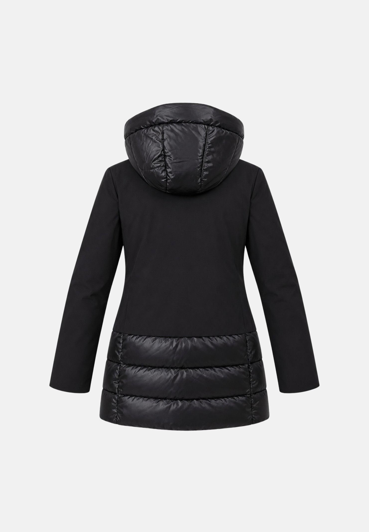 ONLY Giubbotto BRIELLE Black nero da donna con cappuccio, zip frontale integrale, struttura combinata con pannelli lisci e trapuntati, tasche laterali e lunghezza ai fianchi. 15376848 BL ONLY 