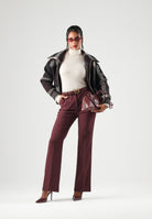 ONLY Pantaloni ONLPOPTRASH bordeaux per donna con cintura in vita e taglio sartoriale elegante 15376978 WI ONLY 