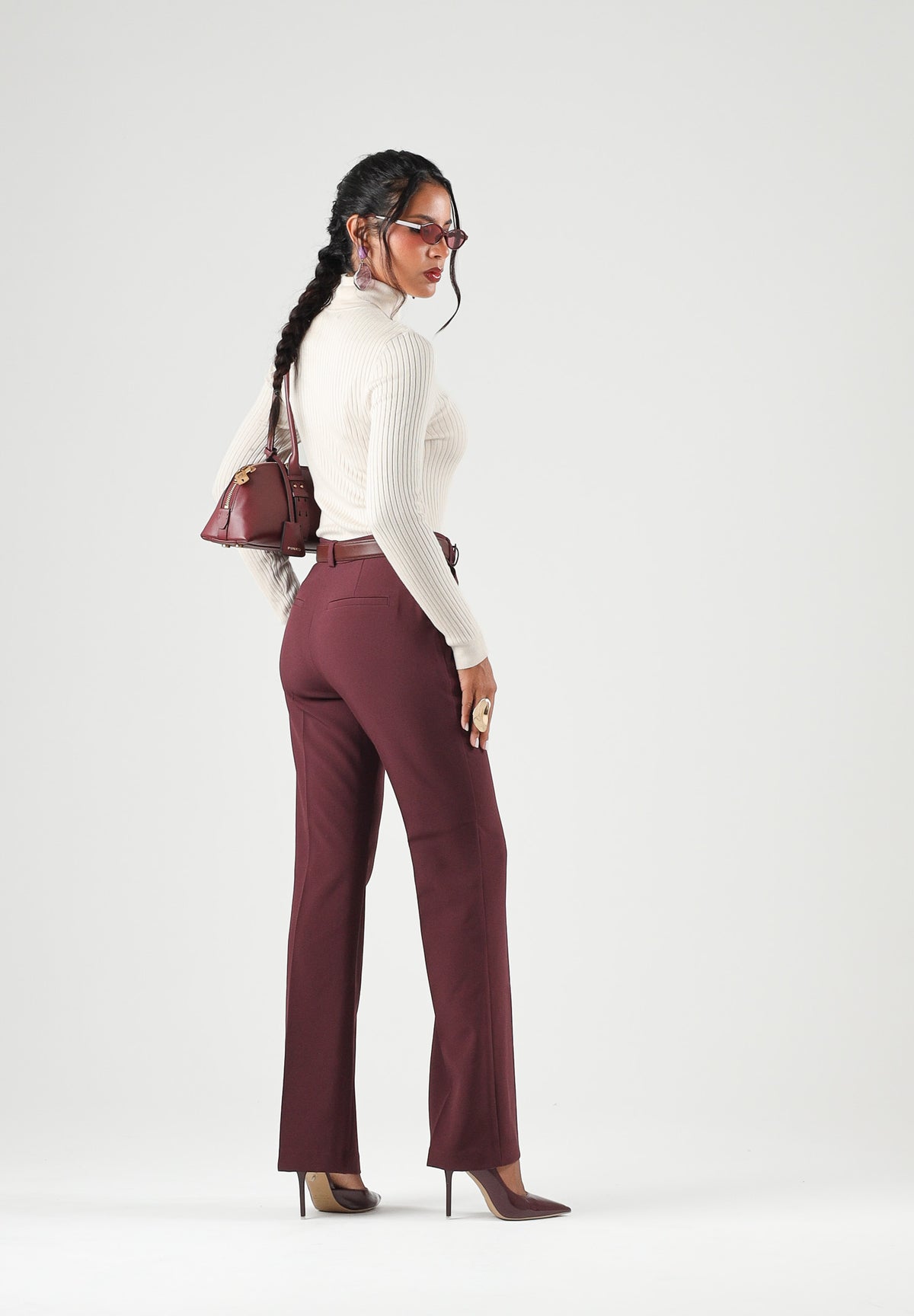 ONLY Pantaloni ONLPOPTRASH bordeaux per donna con cintura in vita e taglio sartoriale elegante 15376978 WI ONLY 