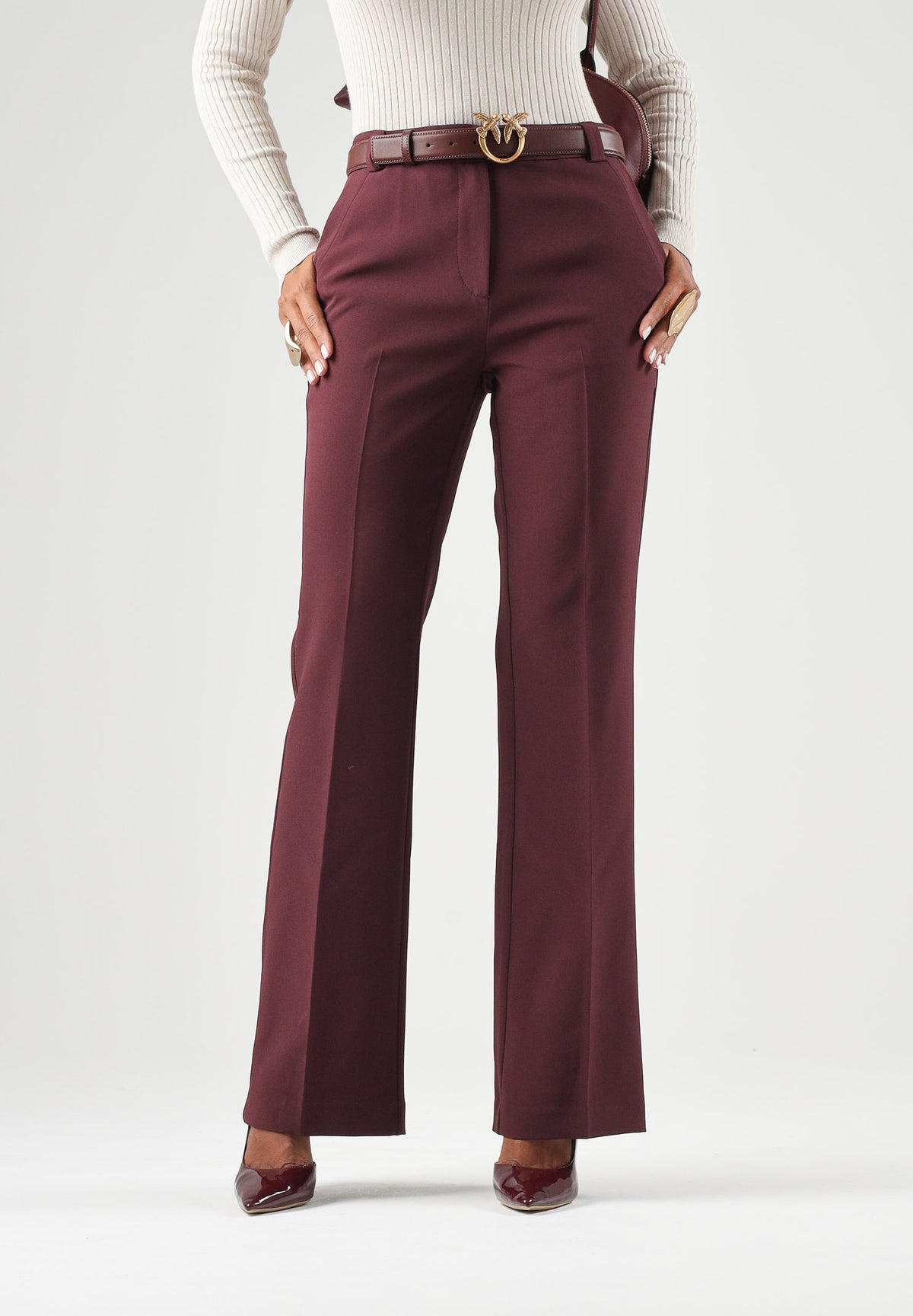 ONLY Pantaloni ONLPOPTRASH bordeaux per donna con cintura in vita e taglio sartoriale elegante 15376978 WI ONLY 