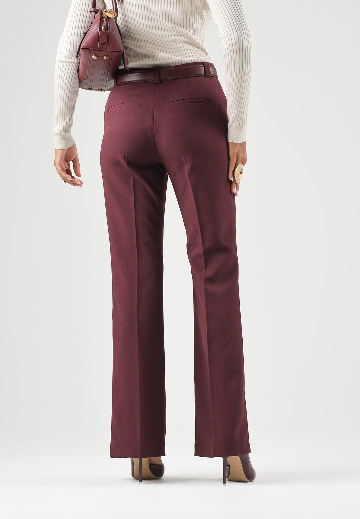 ONLY Pantaloni ONLPOPTRASH bordeaux per donna con cintura in vita e taglio sartoriale elegante 15376978 WI ONLY 