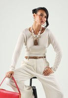 ONLY Maglia ONLVIENNA girocollo, Birch, beige-chiaro, da donna con spacchi laterali 15378046 BI ONLY 