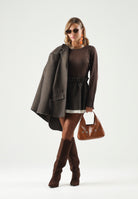 ONLY Maglia ONLVIENNA Bracken, marrone scuro, da donna con spacchi laterali 15378046 BR ONLY 