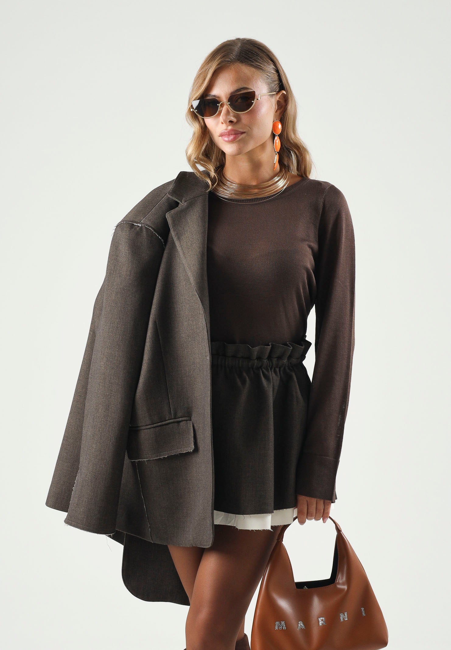 ONLY Maglia ONLVIENNA Bracken, marrone scuro, da donna con spacchi laterali 15378046 BR ONLY 