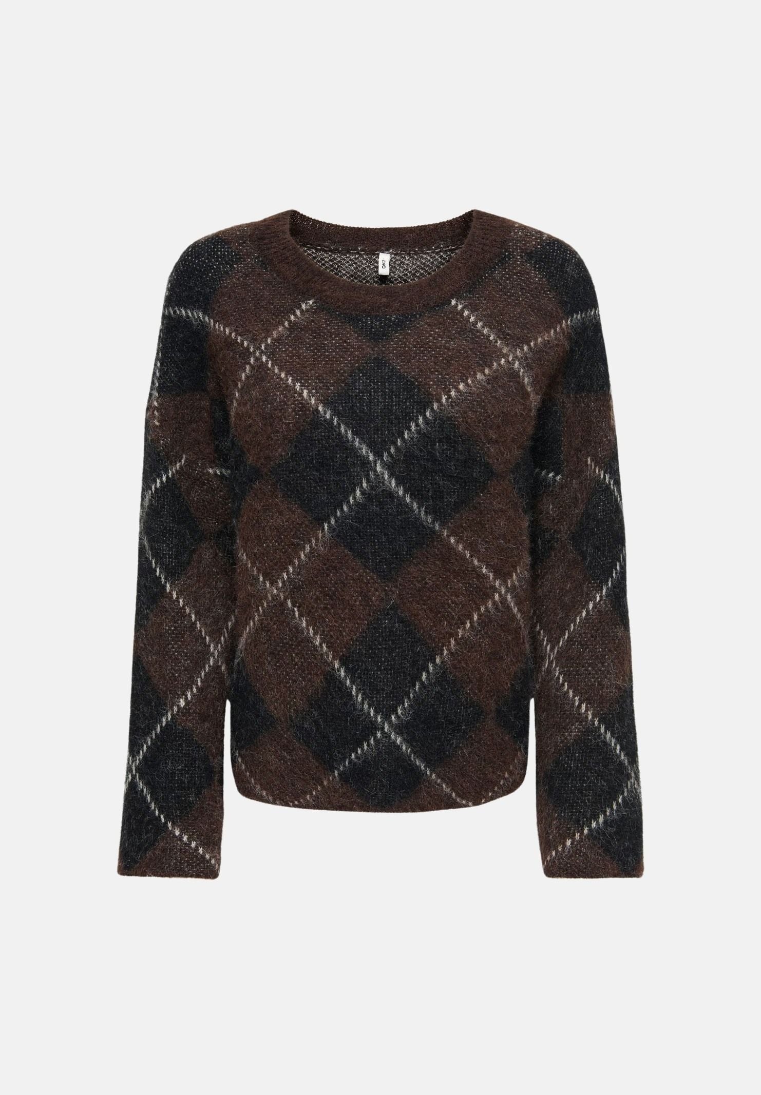 ONLY Maglione girocollo ONLNOEME coffe bean-marrone da donna con fantasia a quadri 15378140 COBE ONLY 