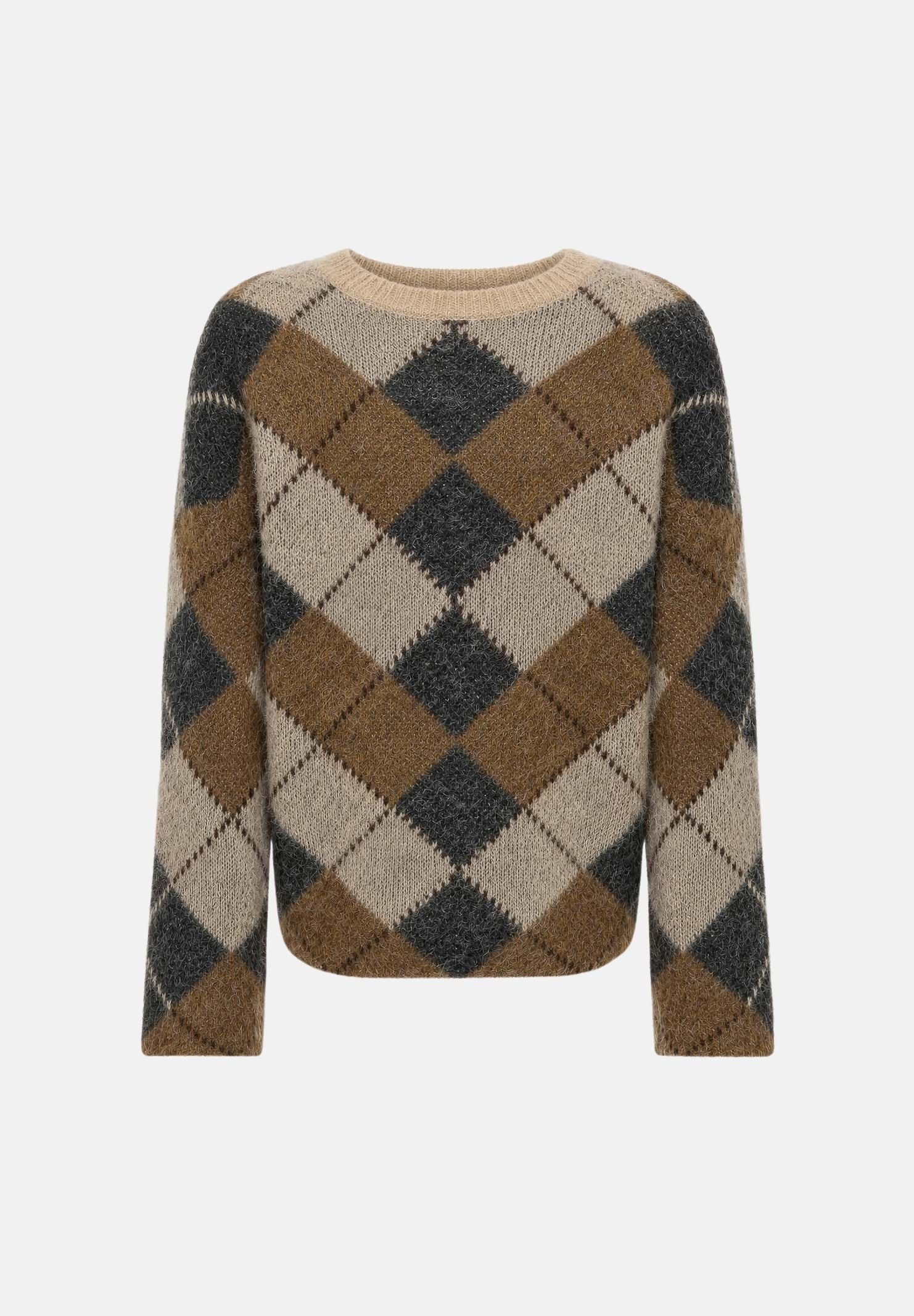 ONLY Maglione girocollo ONLNOEME beige multicolor da donna con fantasia a quadri 15378140 OA ONLY 