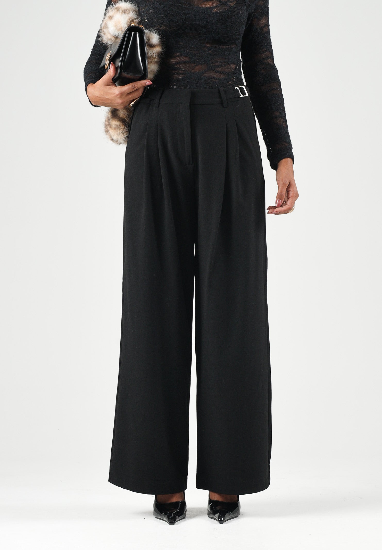 ONLY Pantaloni ONLMAVIS HW STRAP WIDE PANT nero da donna 15378532 BL ONLY 