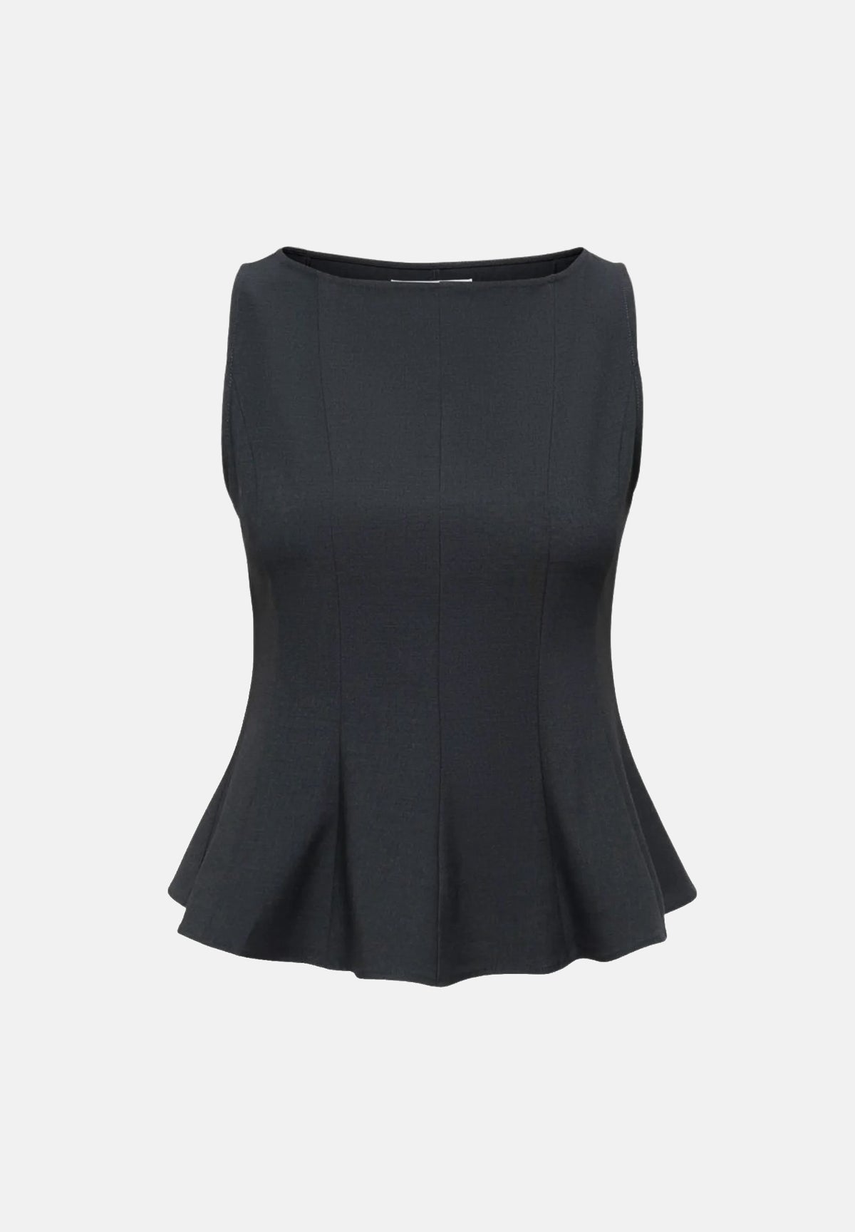 ONLY Top smanicato dark grey-grigio scuro per donna con scollo rotondo e fondo svasato a balza. 15378689 DAGR ONLY 