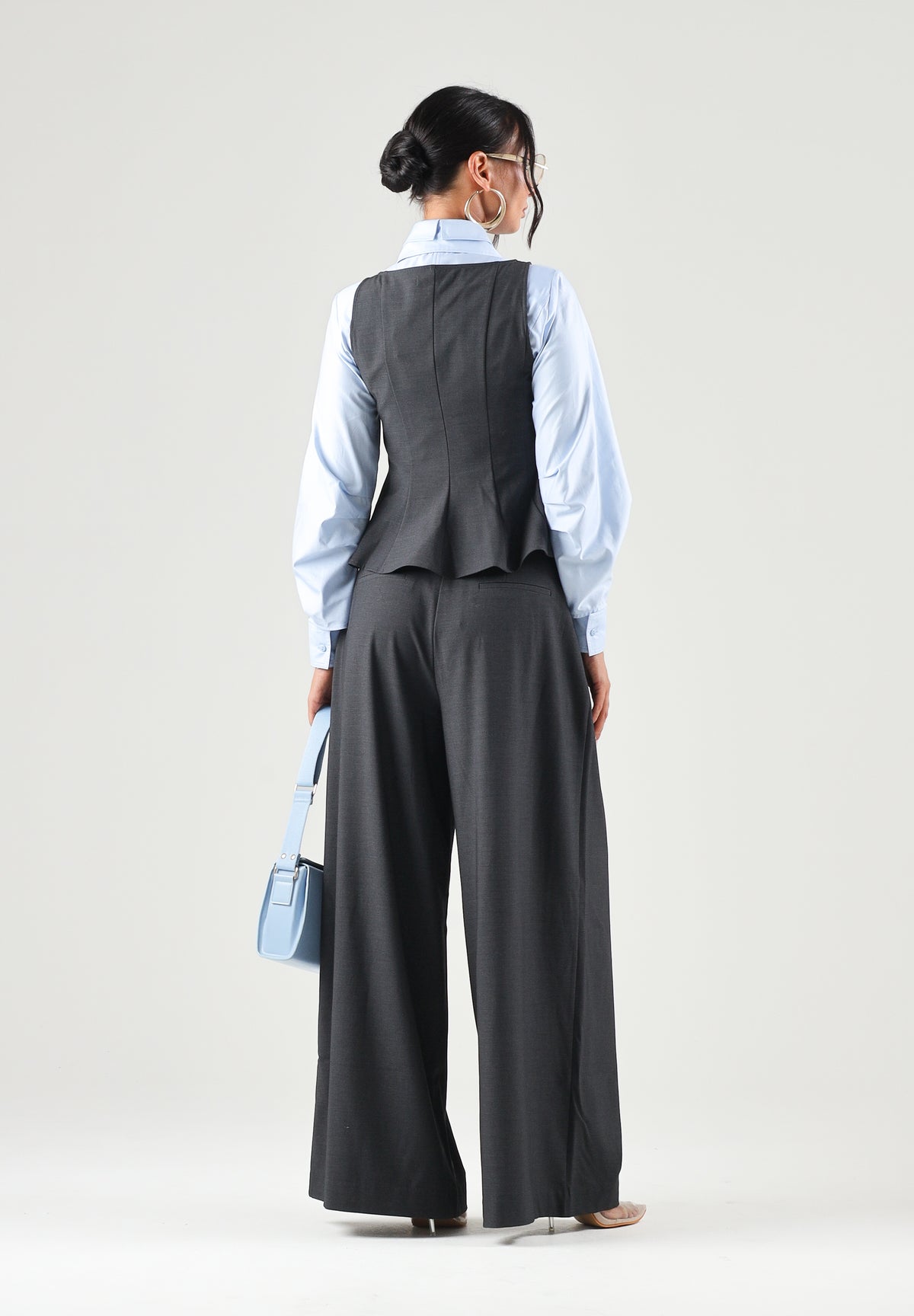 ONLY Pantalone ampio dark melang-grigio scuro per donna in tessuto fluido con elastico in vita. 15378692 DAGR ONLY 