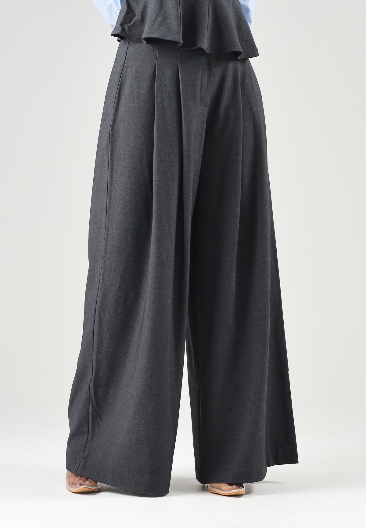ONLY Pantalone ampio dark melang-grigio scuro per donna in tessuto fluido con elastico in vita. 15378692 DAGR ONLY 