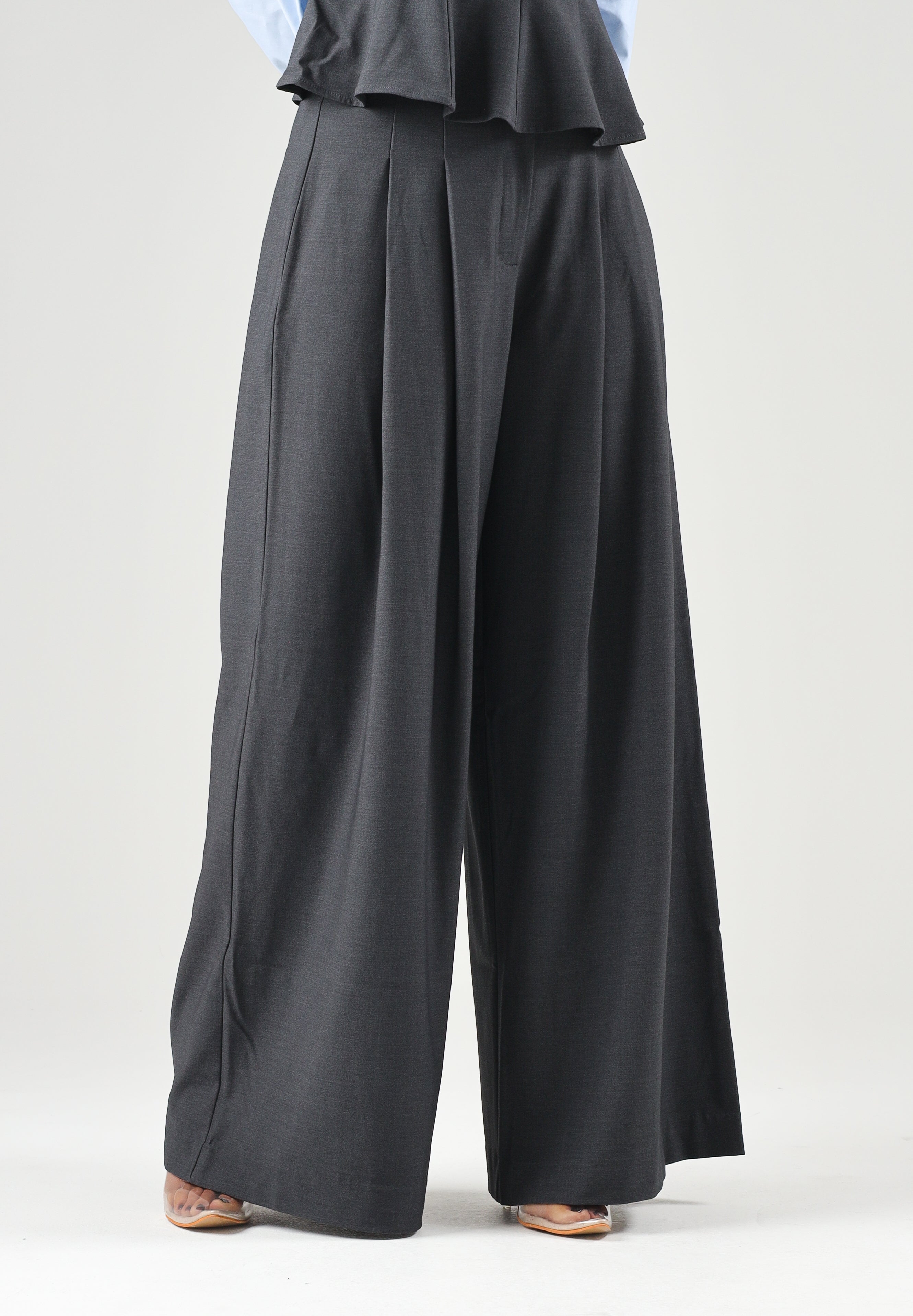 ONLY Pantaloni dark melang-grigio scuro per donna in tessuto fluido con elastico in vita. 15378692 DAGR ONLY 