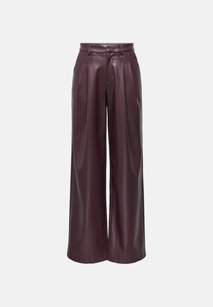 ONLY Pantaloni palazzo ONLNIELLA WIDE LEG FIT Fudge bordeaux scuro da donna, in similpelle leggermente lucida, a vita alta con pinces anteriori e gamba ampia 15378766 FU ONLY 