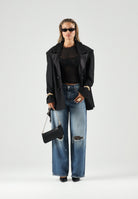 ONLY Jeans ONLBELLE blu denim medio da donna con inserto in pizzo asimmetrico e strappi decorativi 15381848 MEBL ONLY 