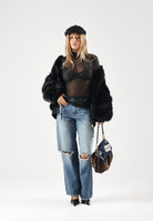 ONLY Jeans ONLBELLE blu denim medio da donna con inserto in pizzo asimmetrico e strappi decorativi 15381848 MEBL ONLY 