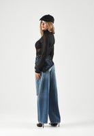ONLY Jeans ONLBELLE blu denim medio da donna con inserto in pizzo asimmetrico e strappi decorativi 15381848 MEBL ONLY 
