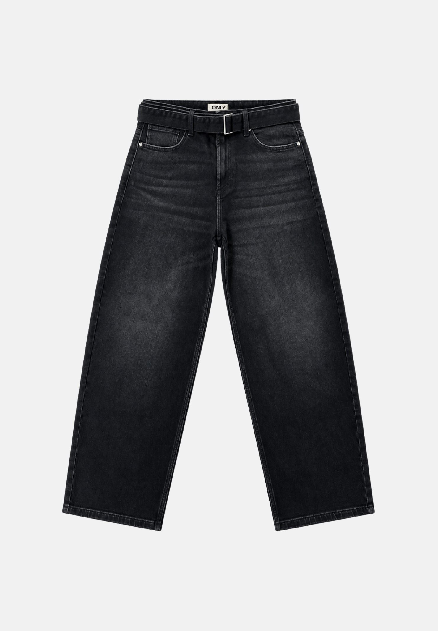 ONLY Jeans FENANDA nero slavato per donna con cintura integrata e linea barrel alla caviglia. 15382421 WA ONLY 